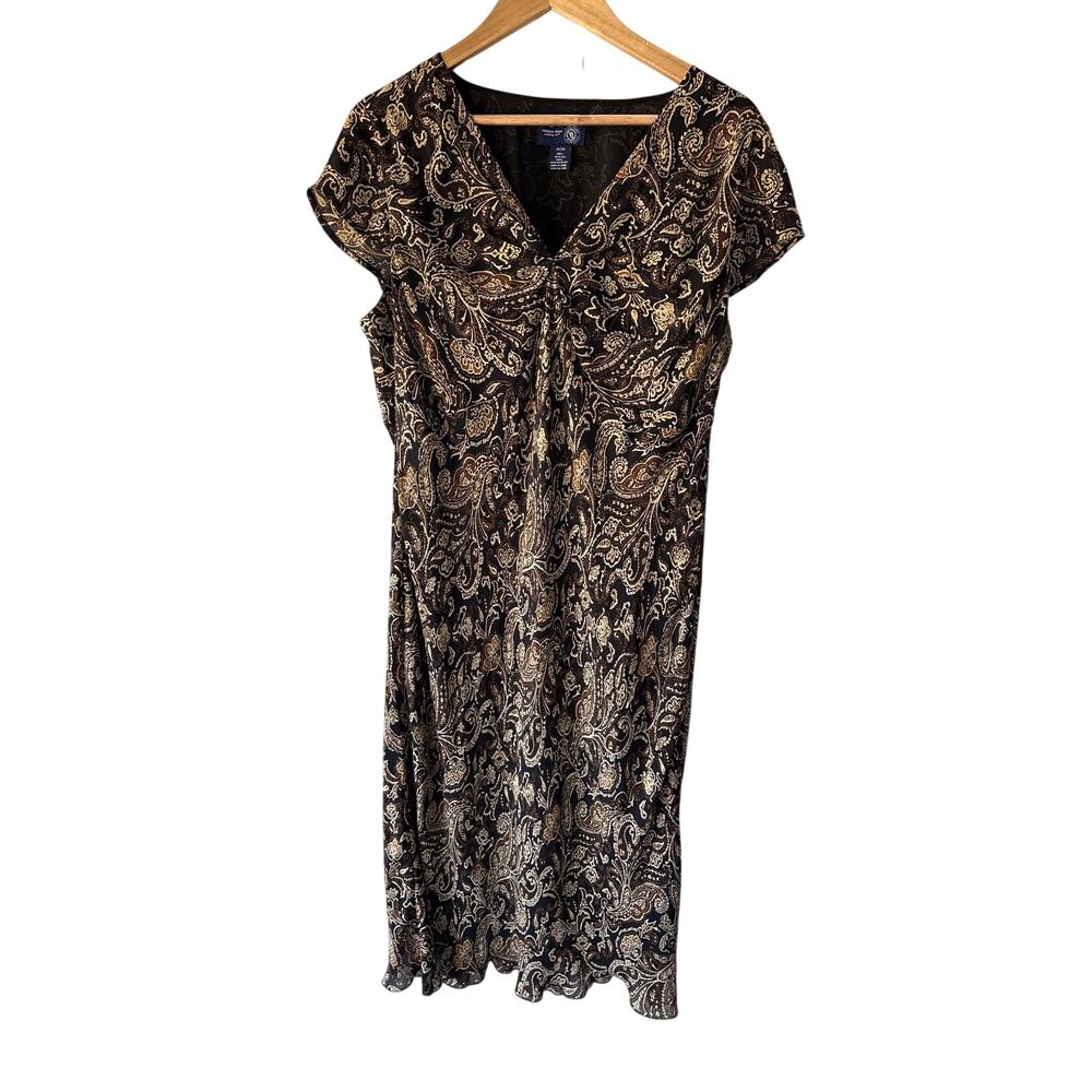 Venezia Jeans Clothing Co Vintage 100% Silk Paisley Dress Size 18/20 Plus Brown